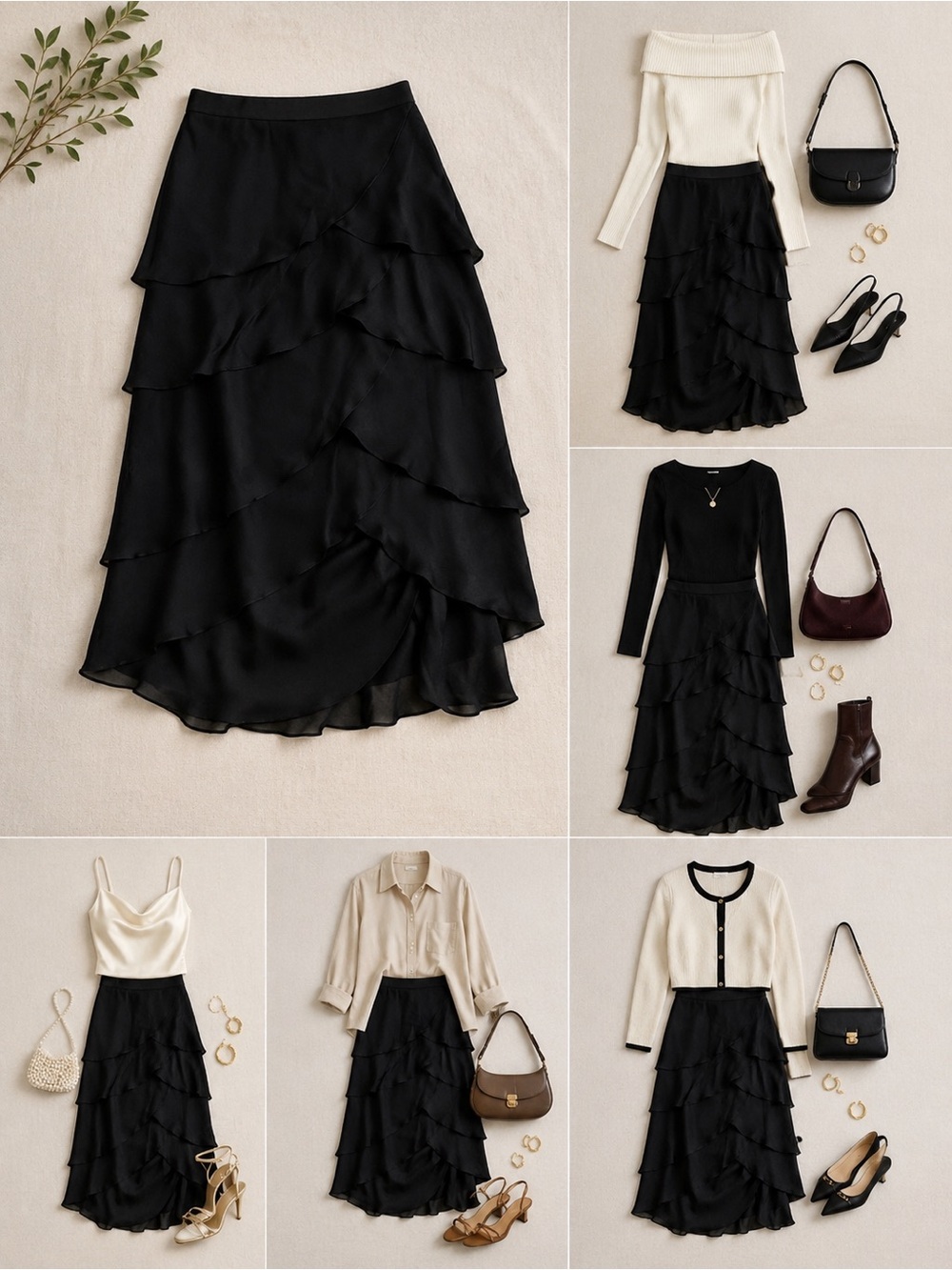 Xscape Tiered Ruffle Formal Maxi Skirt Black Size 4 Lined Evening Occasion
